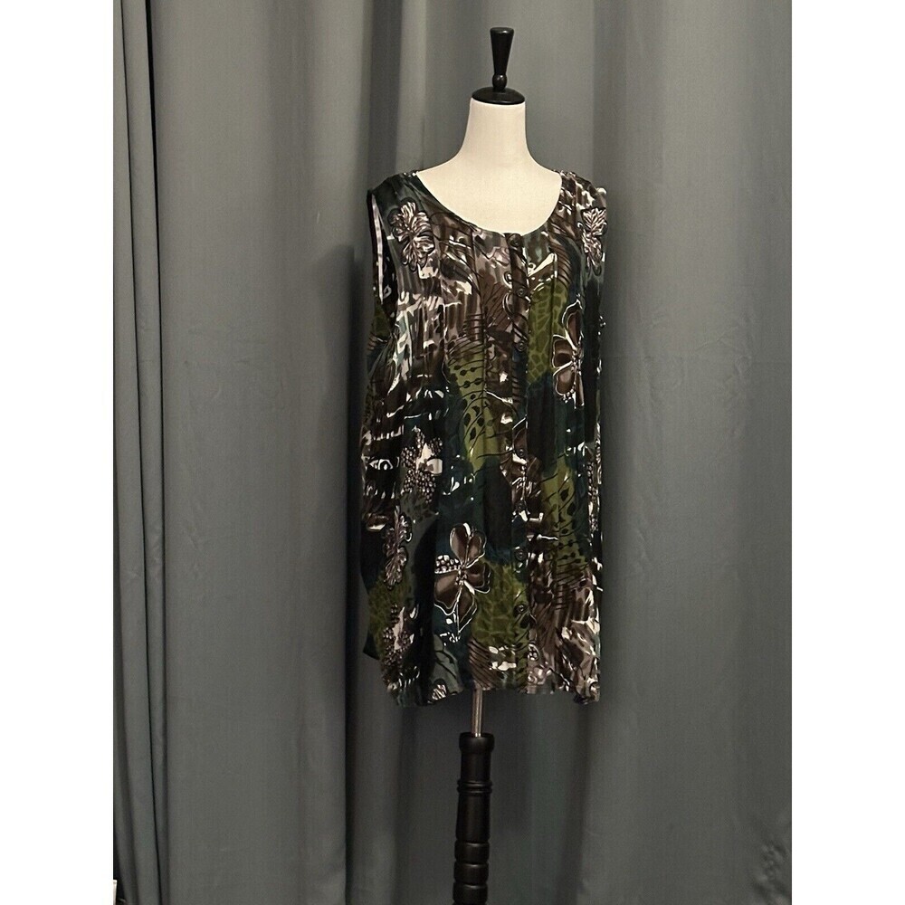 ROMAN'S BLOUSE ladies size 26W Blue And Green  floral sleeveless crinkle